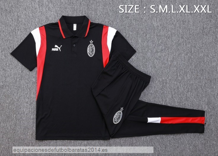 Nuevo Conjunto Completo Polo AC Milan 23/24 Negro Rojo Blanco Baratas